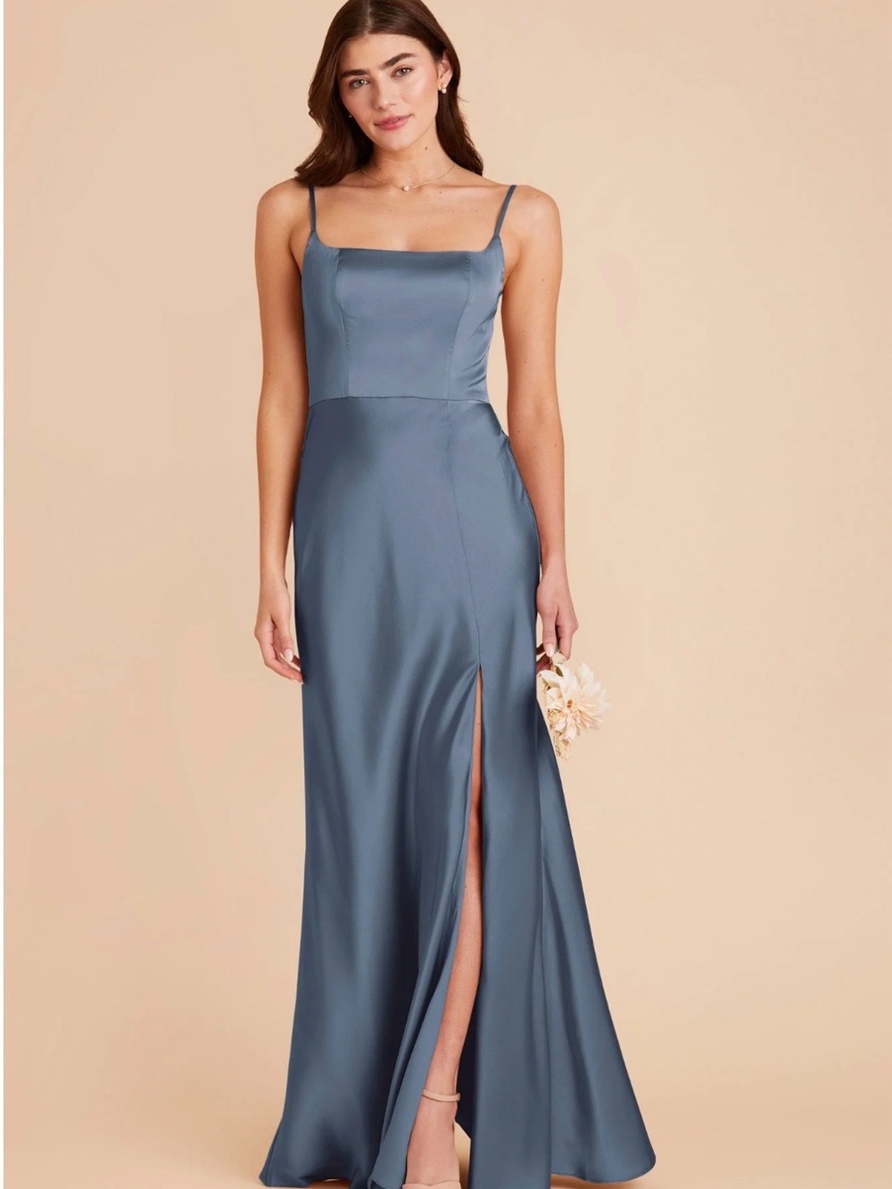 Square-Neck Satin Maxi Dress in French Blue